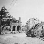 British Tank in Front of Ruined Buildings, Peronne, France, World War I, C1916-C1918-Nightingale & Co-Stretched Canvas
