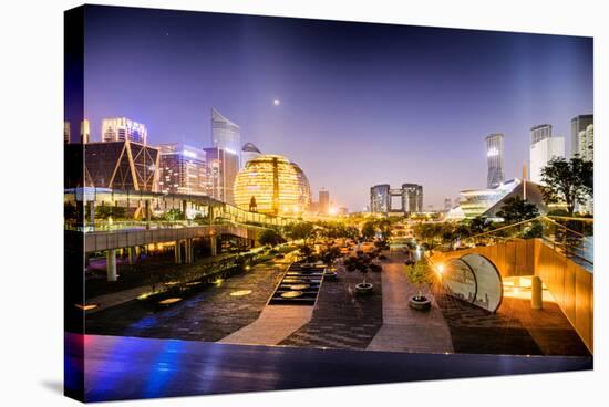 Nightly Display of Light, Color and Futuristic Architecture in Jianggan District of Hangzhou-Andreas Brandl-Stretched Canvas