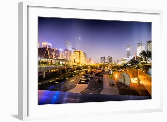 Nightly Display of Light, Color and Futuristic Architecture in Jianggan District of Hangzhou-Andreas Brandl-Framed Photographic Print