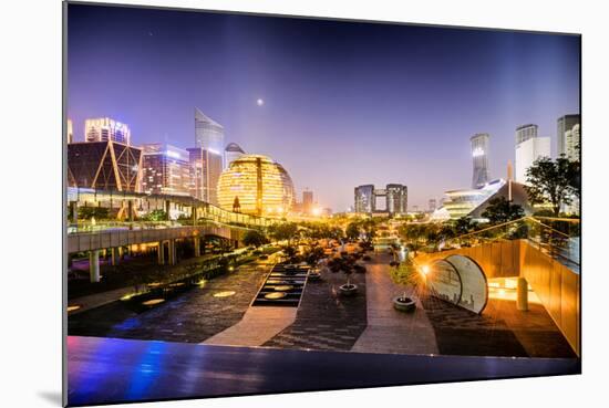 Nightly Display of Light, Color and Futuristic Architecture in Jianggan District of Hangzhou-Andreas Brandl-Mounted Photographic Print