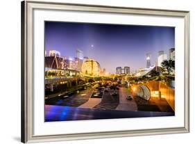 Nightly Display of Light, Color and Futuristic Architecture in Jianggan District of Hangzhou-Andreas Brandl-Framed Photographic Print