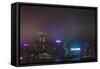 Nightly Light Show of the City of Hong Kong Draped in Fog-Terry Eggers-Framed Stretched Canvas