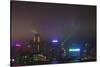 Nightly Light Show of the City of Hong Kong Draped in Fog-Terry Eggers-Stretched Canvas