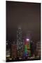 Nightly Light Show of the City of Hong Kong Draped in Fog-Terry Eggers-Mounted Photographic Print