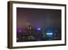 Nightly Light Show of the City of Hong Kong Draped in Fog-Terry Eggers-Framed Photographic Print