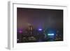 Nightly Light Show of the City of Hong Kong Draped in Fog-Terry Eggers-Framed Photographic Print