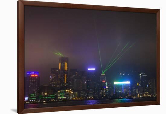 Nightly Light Show of the City of Hong Kong Draped in Fog-Terry Eggers-Framed Photographic Print