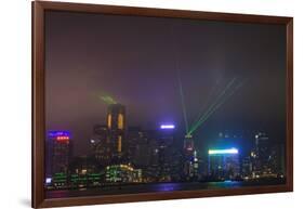 Nightly Light Show of the City of Hong Kong Draped in Fog-Terry Eggers-Framed Photographic Print