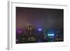 Nightly Light Show of the City of Hong Kong Draped in Fog-Terry Eggers-Framed Photographic Print