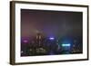 Nightly Light Show of the City of Hong Kong Draped in Fog-Terry Eggers-Framed Photographic Print