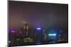 Nightly Light Show of the City of Hong Kong Draped in Fog-Terry Eggers-Mounted Photographic Print