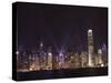 Nightly Sound and Light Show over Hong Kong Island Skyline, Hong Kong, China-Amanda Hall-Stretched Canvas