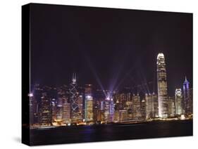 Nightly Sound and Light Show over Hong Kong Island Skyline, Hong Kong, China-Amanda Hall-Stretched Canvas