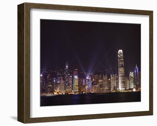 Nightly Sound and Light Show over Hong Kong Island Skyline, Hong Kong, China-Amanda Hall-Framed Photographic Print