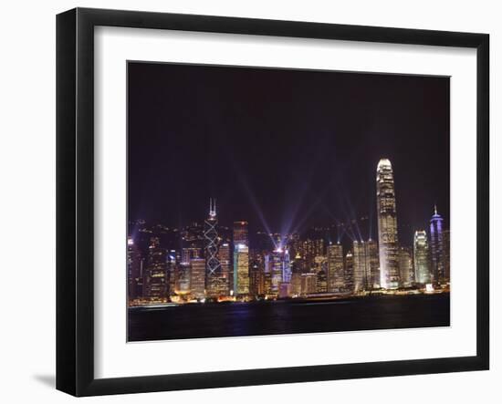 Nightly Sound and Light Show over Hong Kong Island Skyline, Hong Kong, China-Amanda Hall-Framed Photographic Print