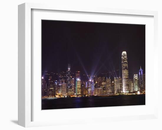 Nightly Sound and Light Show over Hong Kong Island Skyline, Hong Kong, China-Amanda Hall-Framed Photographic Print