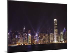 Nightly Sound and Light Show over Hong Kong Island Skyline, Hong Kong, China-Amanda Hall-Mounted Photographic Print