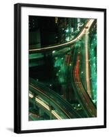 Nighttime Aerial View of Freeways and Traffic Motion, Tokyo, Japan-Nancy & Steve Ross-Framed Photographic Print