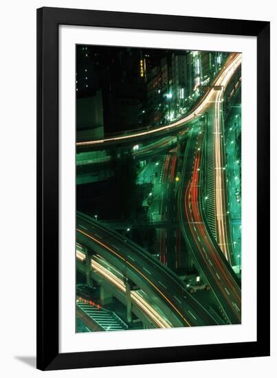 Nighttime Aerial View of Freeways and Traffic Motion, Tokyo, Japan-null-Framed Photographic Print