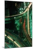 Nighttime Aerial View of Freeways and Traffic Motion, Tokyo, Japan-null-Mounted Photographic Print