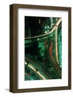 Nighttime Aerial View of Freeways and Traffic Motion, Tokyo, Japan-null-Framed Photographic Print