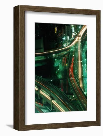 Nighttime Aerial View of Freeways and Traffic Motion, Tokyo, Japan-null-Framed Photographic Print