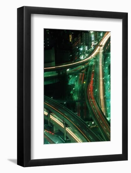 Nighttime Aerial View of Freeways and Traffic Motion, Tokyo, Japan-null-Framed Photographic Print