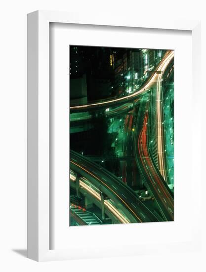Nighttime Aerial View of Freeways and Traffic Motion, Tokyo, Japan-null-Framed Photographic Print