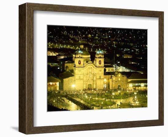 Nighttime Aerial View of the Main Square Featuring the Cathedral of Cusco, Cusco, Peru-Jim Zuckerman-Framed Photographic Print