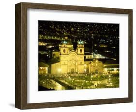 Nighttime Aerial View of the Main Square Featuring the Cathedral of Cusco, Cusco, Peru-Jim Zuckerman-Framed Photographic Print