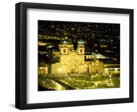 Nighttime Aerial View of the Main Square Featuring the Cathedral of Cusco, Cusco, Peru-Jim Zuckerman-Framed Photographic Print