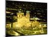 Nighttime Aerial View of the Main Square Featuring the Cathedral of Cusco, Cusco, Peru-Jim Zuckerman-Mounted Photographic Print