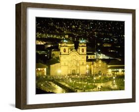 Nighttime Aerial View of the Main Square Featuring the Cathedral of Cusco, Cusco, Peru-Jim Zuckerman-Framed Photographic Print