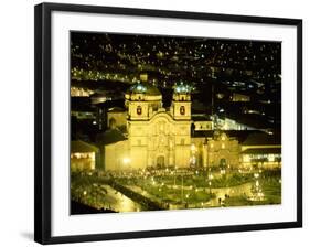 Nighttime Aerial View of the Main Square Featuring the Cathedral of Cusco, Cusco, Peru-Jim Zuckerman-Framed Photographic Print