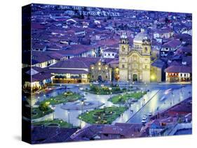 Nighttime Aerial View of the Main Square Featuring the Cathedral of Cusco, Cusco, Peru-Jim Zuckerman-Stretched Canvas