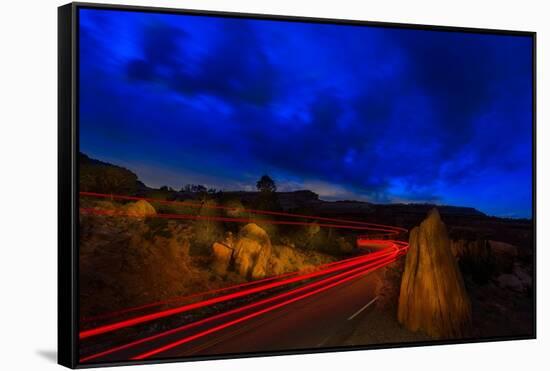 Nighttime Desert Road Trip-Steve Gadomski-Framed Stretched Canvas