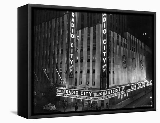 Nighttime Exterior of Radio City Music Hall-Bernard Hoffman-Framed Stretched Canvas