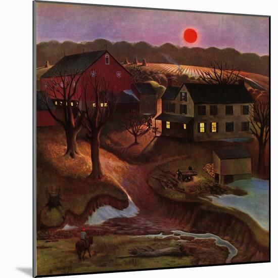 "Nighttime Farm Landscape," January 12, 1946-John Falter-Mounted Giclee Print