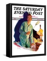 "Nighttime Fly Fight," Saturday Evening Post Cover, July 23, 1938-Russell Sambrook-Framed Stretched Canvas