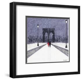 Nighttime Stroll Across Brooklyn Bridge - New York-Jon Barker-Framed Art Print