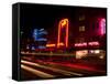 Nighttime Traffic on Ocean Drive, Art Deco Hotels, South Beach, Miami, Florida, USA-Nancy & Steve Ross-Framed Stretched Canvas
