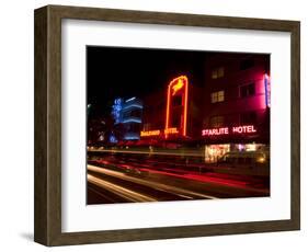 Nighttime Traffic on Ocean Drive, Art Deco Hotels, South Beach, Miami, Florida, USA-Nancy & Steve Ross-Framed Photographic Print