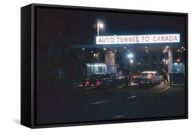 Nighttime View of the Cars at the Entrance to the Detroit-Windsor Tunnel, Detroit, Michigan, 1959-Fritz Goro-Framed Stretched Canvas