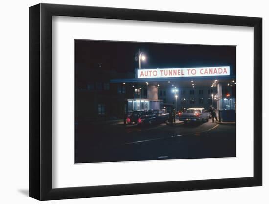 Nighttime View of the Cars at the Entrance to the Detroit-Windsor Tunnel, Detroit, Michigan, 1959-Fritz Goro-Framed Photographic Print