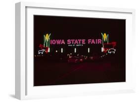 Nighttime View of the Illuminate Neon Sign at the Entrance to the Iowa State Fair, 1955-John Dominis-Framed Photographic Print