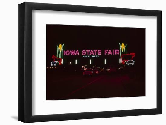 Nighttime View of the Illuminate Neon Sign at the Entrance to the Iowa State Fair, 1955-John Dominis-Framed Photographic Print