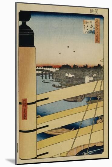 Nihonbashi and Edobashi Bridges (One Hundred Famous Views of Ed), 1856-1858-Utagawa Hiroshige-Mounted Giclee Print