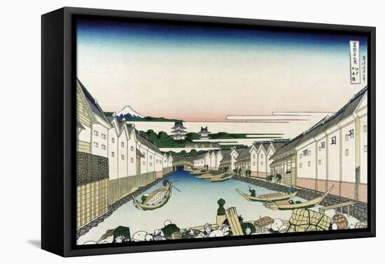 Nihonbashi Bridge in Edo-Katsushika Hokusai-Framed Stretched Canvas