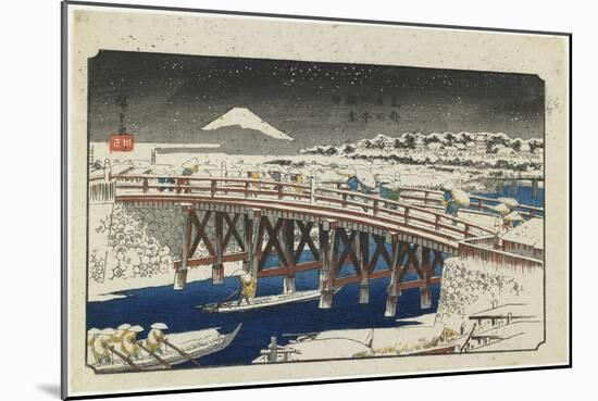 Nihonbashi Bridge in Snow, 1839-1842-Utagawa Hiroshige-Mounted Giclee Print