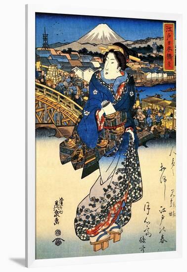 Nihonbashi in Edo, 1852-Keisai Eisen-Framed Giclee Print